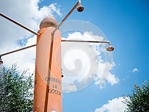 public shower in an acquapark in the south of italy with thw words 