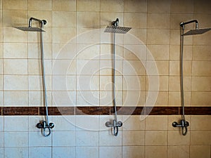 public shower for washing with tiled tiles