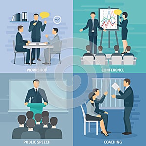 Public Speaking 4 Flat Icons Square