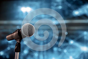 Public speaking backgrounds, Close-up the microphone on stand for speaker speech