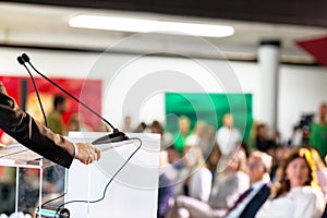 Public speaking concept. Speaker at business conference, corporate presentation, workshop or life coaching training