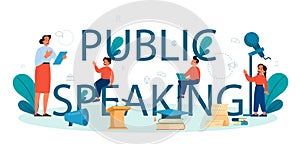 Public speaking or elocution school class typographic header. Voice