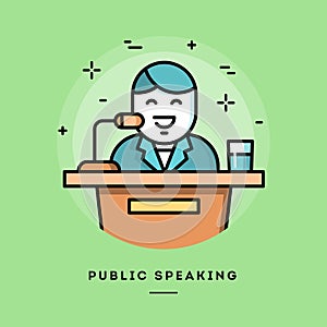 Public speaking, flat design line banner