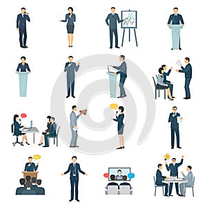 Public Speaking Flat Icons Set