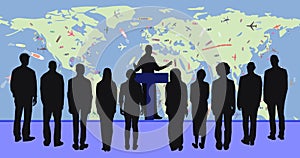 Public speaking people silhouette flat icons collection with conference meetings and workshop presentations abstract isolated