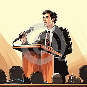 Public speaking politician on the podium in front of crowd. AI Generated