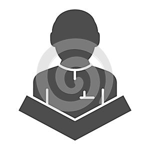 Public speaking solid icon. Lecturer on tribune vector illustration isolated on white. Speech glyph style design