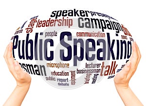 Public Speaking word cloud hand sphere concept