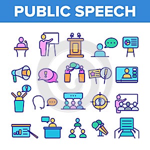 Public Speech Vector Color Line Icons Set