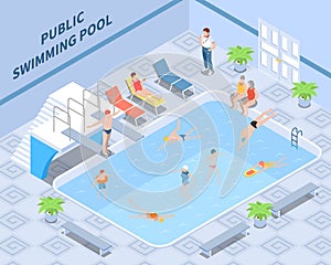 Public Swimming Pool Isometric Composition