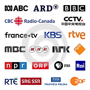 Public television broadcasters vector logo collection set