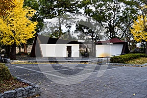 Public toilet block in park garden