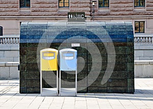 Public toilet and mailboxes