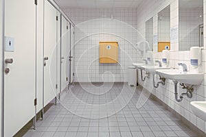 Public toilet, restroom, lavatory doors, baby changing table