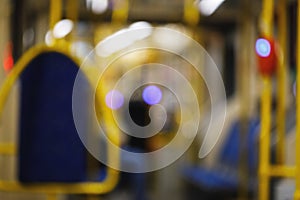 Public transport background in defocus. interior of a tram or bus in the form of a backdrop