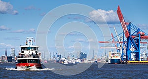 Public transport boat at the harbor of Hamburg, Germany photo