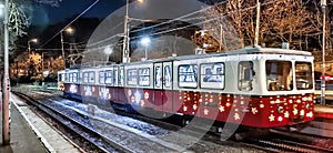 Public transport in Budapest called Zubchatka decorated in New Year's style