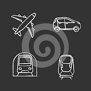 Public transport chalk icons set