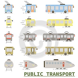 Public transport. Color icons of public transport. Vector illustration of public transport