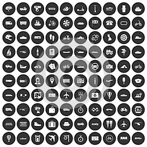 100 public transport icons set black circle