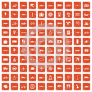 100 public transport icons set grunge orange