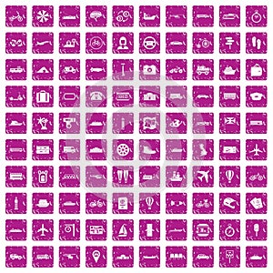 100 public transport icons set grunge pink