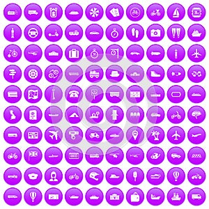 100 public transport icons set purple