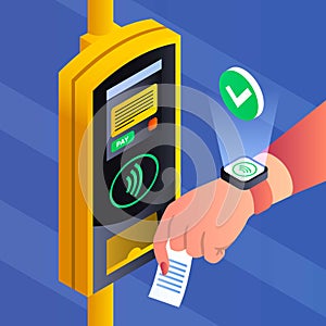 Public transport nfc payment concept background, isometric style