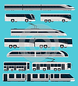 Public Transport Orthogonal Icons Set