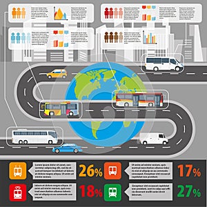 Public transport and passenger statistics vector flat infographics template