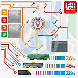 Public transport routes stations statistics vector infographics flat template