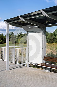 Public transport stop with template lightbox for commercial advertising