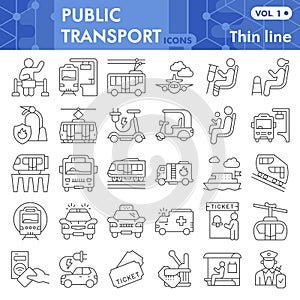 Public transport thin line icon set, Traffic symbols collection or sketches. Passenger and public transportation linear