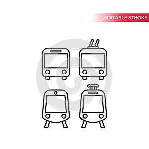 Public transport thin line vector icon set.