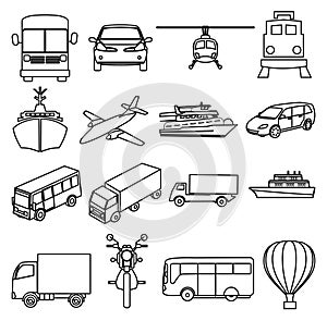 Public transport vehicles line icons set