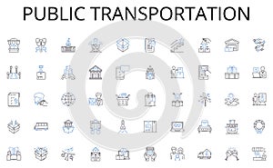 Public transportation line icons collection. Empowerment, Ambition, Leadership, Innovation, Resilience, Tenacity