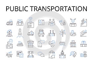 Public transportation line icons collection. Mass transit, Commuter train, City bus, Ride share, Carpool lane, Motorbike