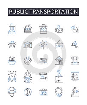 Public transportation line icons collection. Remote, Virtual, Telecommute, Freelance, Online, Digital, Telework vector