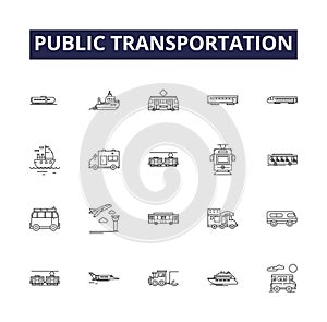 Public transportation line vector icons and signs. Buses, Trains, Subway, Metro, Buslines, Railroads, Streetcars photo