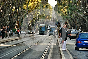 Public transportation on the streets of Rome, Italy