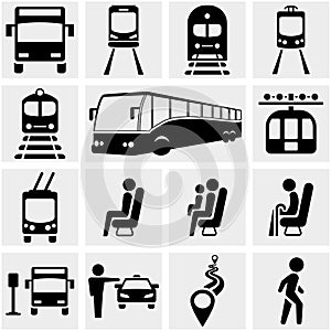 Public transportation vector icons set on gray.