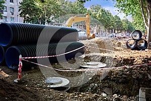 Public utility workers are replacing the water supply and sewerage system in the city
