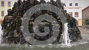 Public water fountain closeup in square in Banska Bystrica, Slovakia