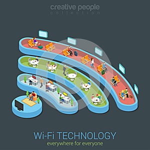 Public Wi-Fi zone wireless connection icon flat 3d isometric