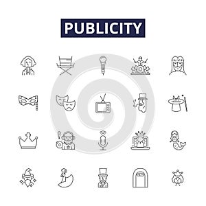 Publicity line vector icons and signs. Advertising, Visibility, Media, Publicity, Handling, Campaigning, Awareness