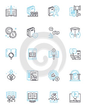 Publicity linear icons set. Exposure, Promote, Coverage, Awareness, Attention, Visibility, Recognition line vector and