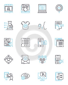Publicity stunt linear icons set. Promotion, Spectacle, Media, Attention, Drama, Publicity, Gimmick line vector and