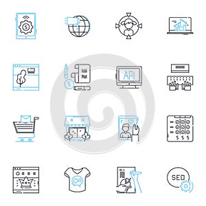 Publicity stunt linear icons set. Promotion, Spectacle, Media, Attention, Drama, Publicity, Gimmick line vector and