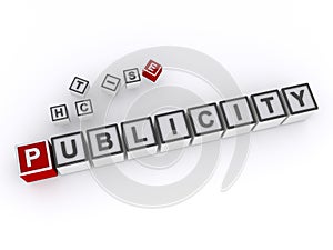 publicity word block on white