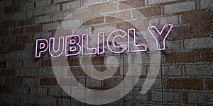 PUBLICLY - Glowing Neon Sign on stonework wall - 3D rendered royalty free stock illustration